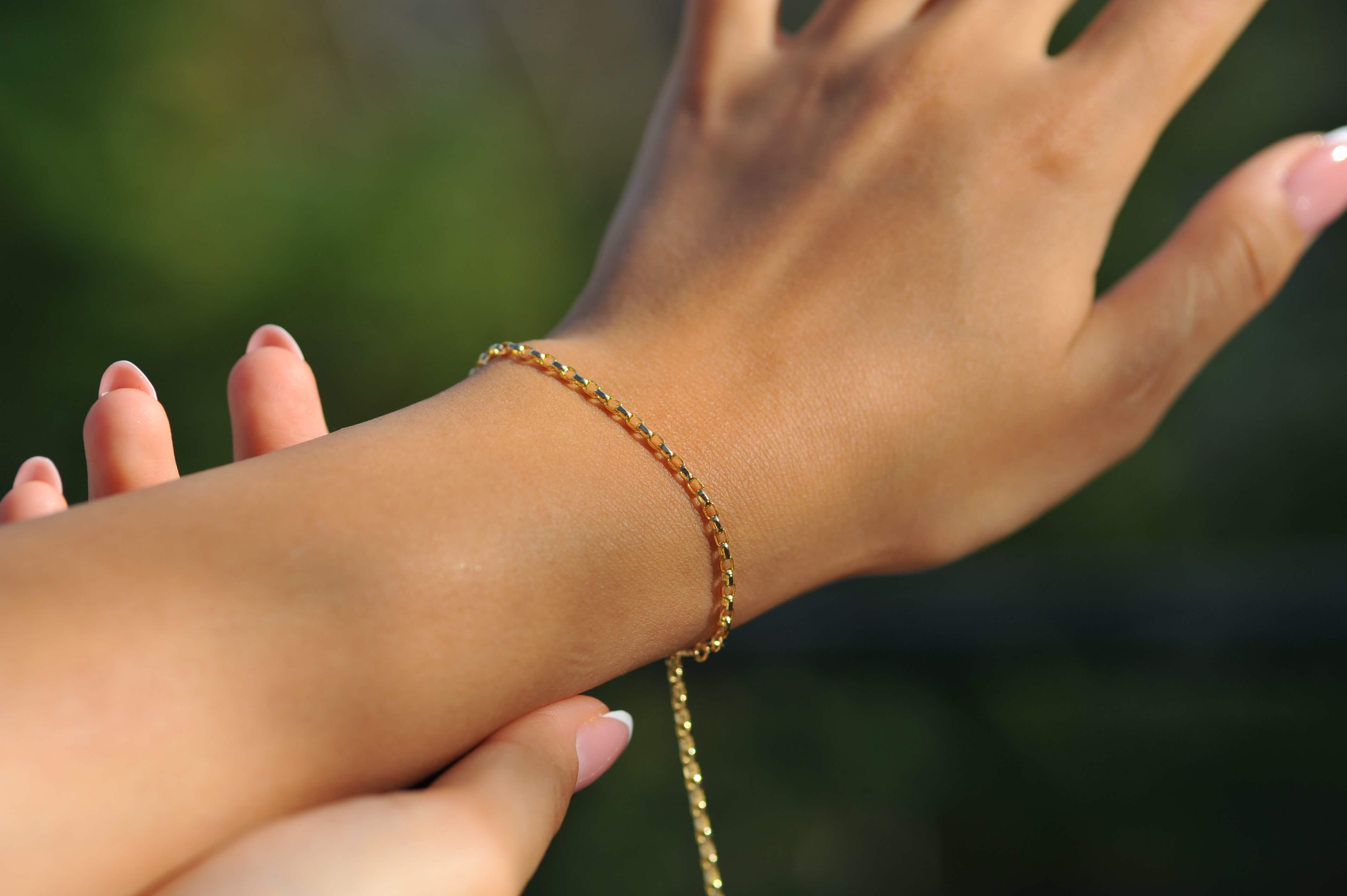 14K Solid Gold Rolo Box Chain Bracelet